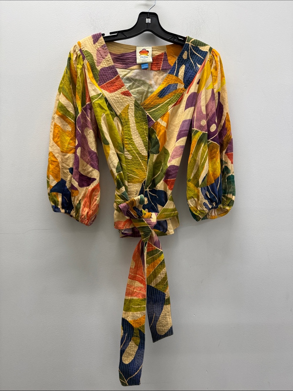 Anthropologie x Farm Rio Floral Tie-Front Wrap Top in Multicolor Size S